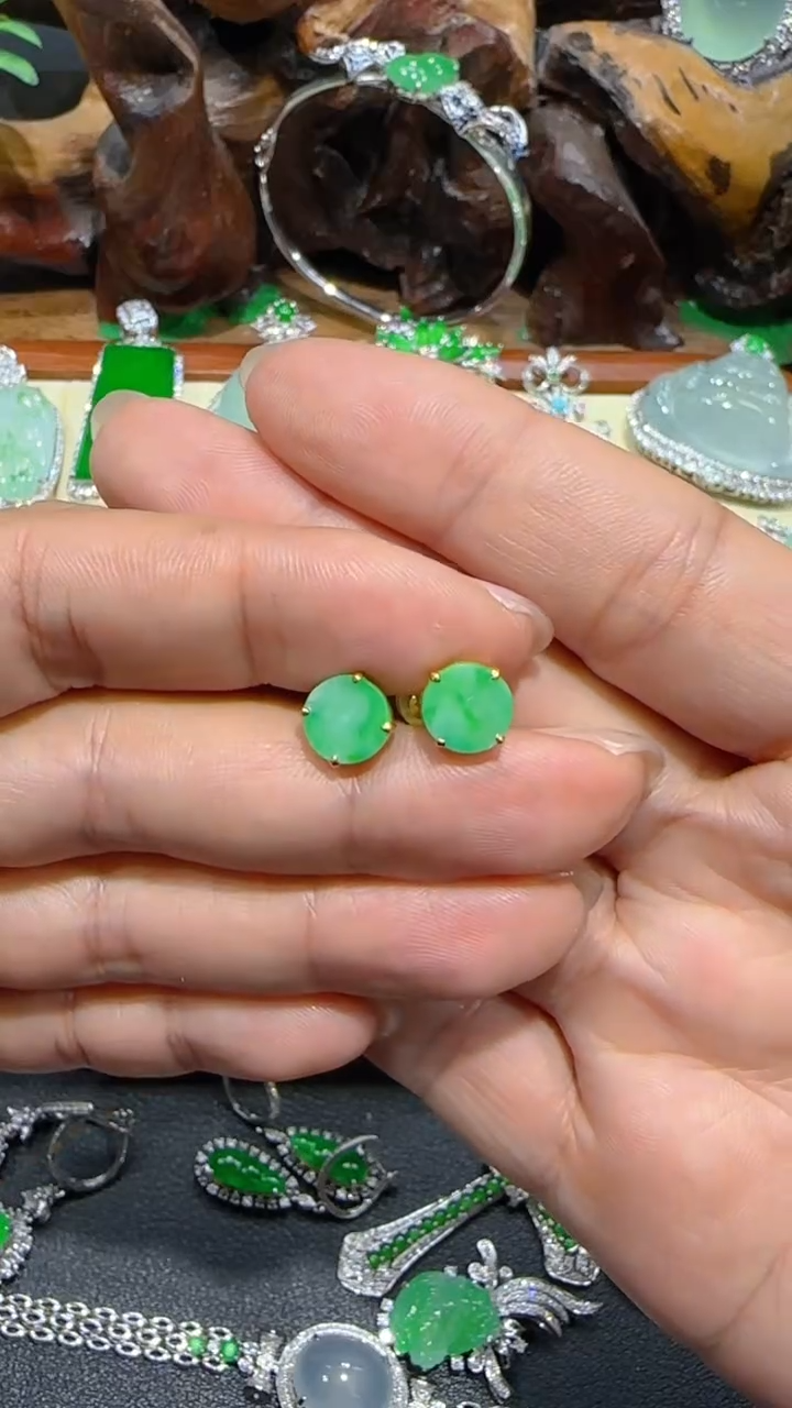 【闪购商品】翡翠耳饰18K金镶嵌耳饰