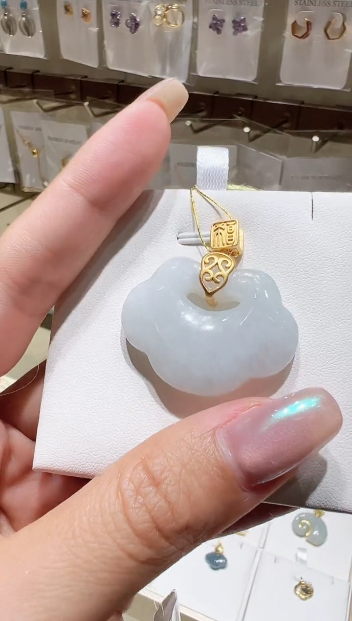 颈饰银S925镀金镶嵌翡翠@@