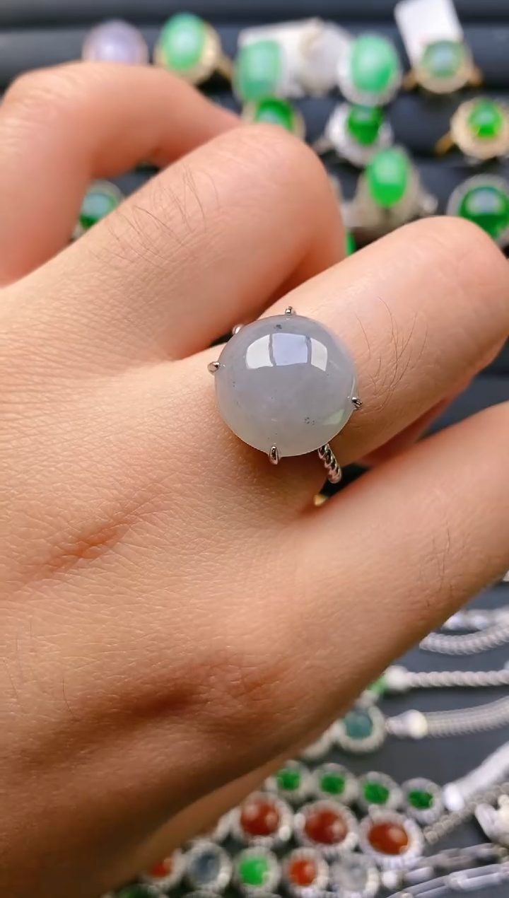 【闪购商品】翡翠戒指银S925镶嵌天然A货翡翠1