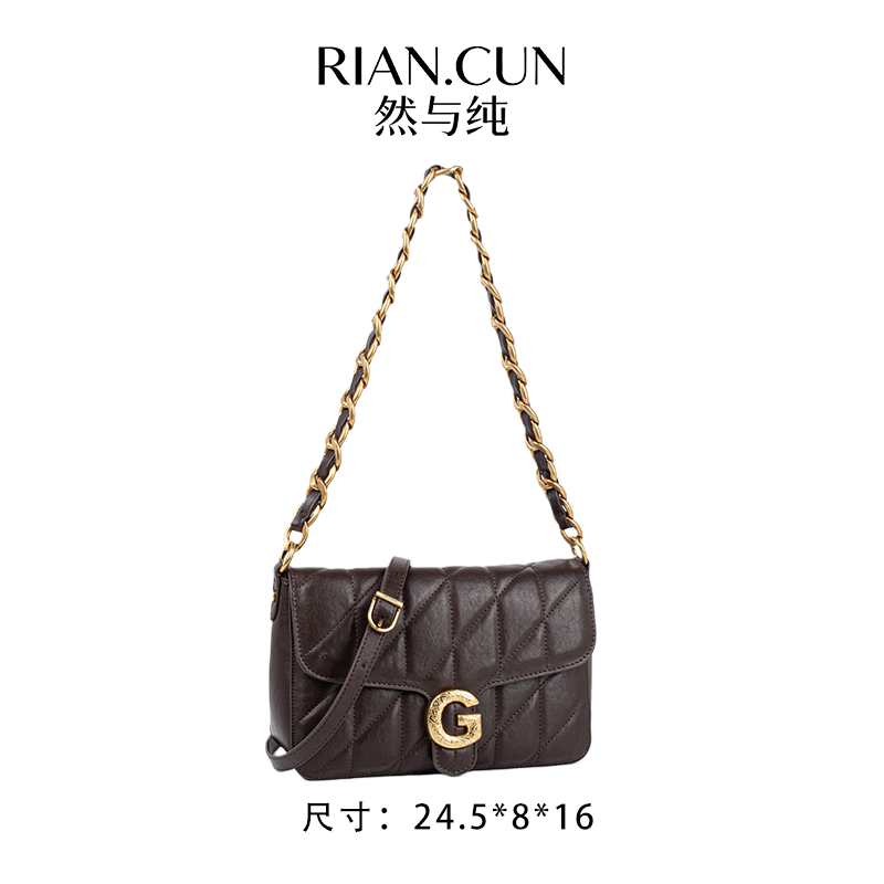 RAIN.CUN冬季2025新款轻奢设计单肩斜挎女包 QYX-98122-热巧克力