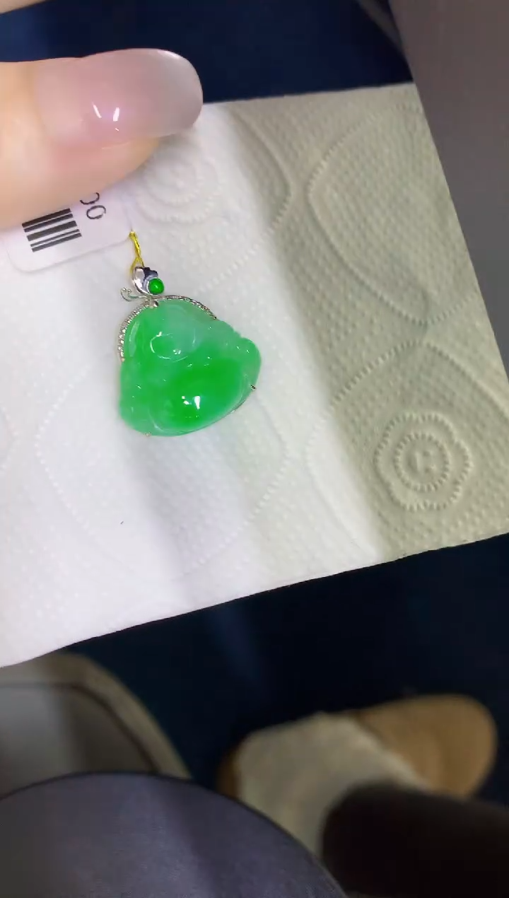 颈饰18K金镶嵌翡翠缅甸天然翡翠A货