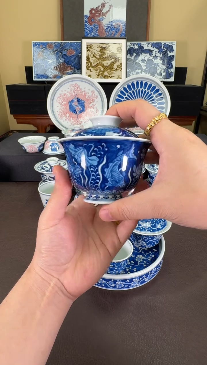 【闪购商品】羿器窑星空鱼藻纹盖碗