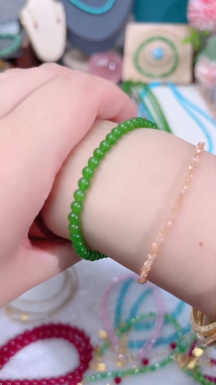 手链银S925镶嵌和田玉（碧玉）圆49