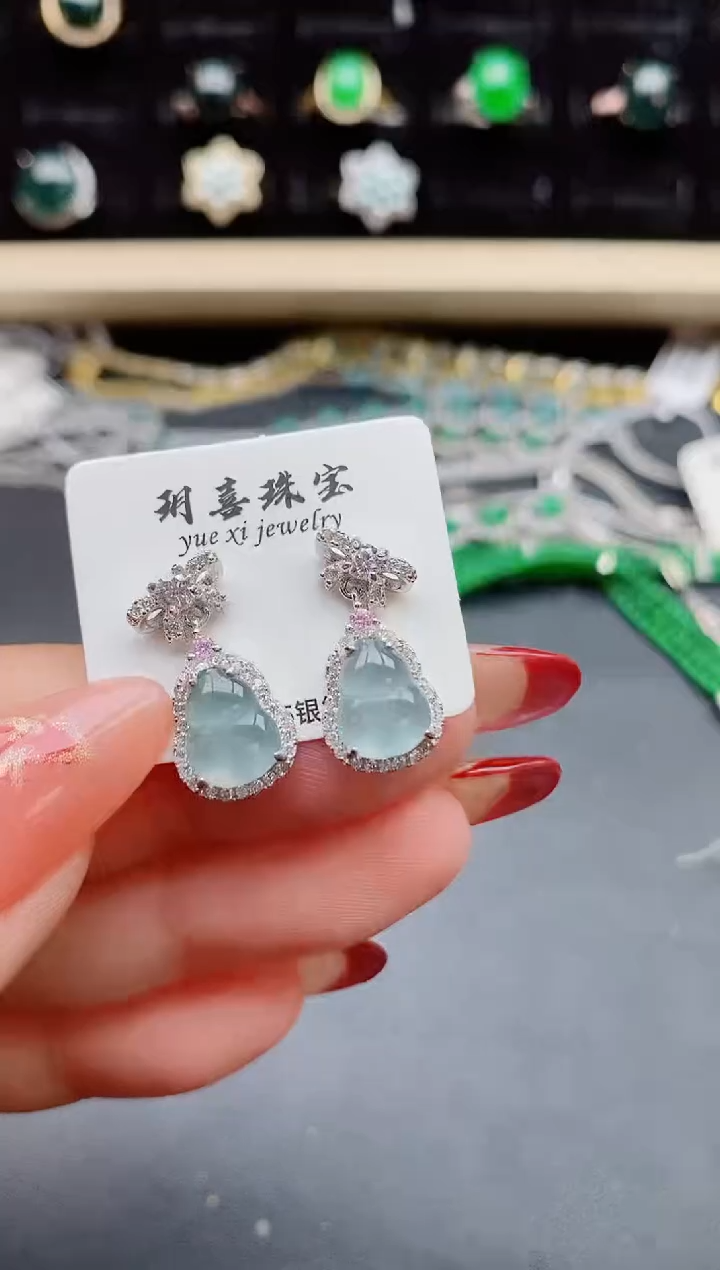 【闪购商品】翡翠耳饰银S925镶嵌321321