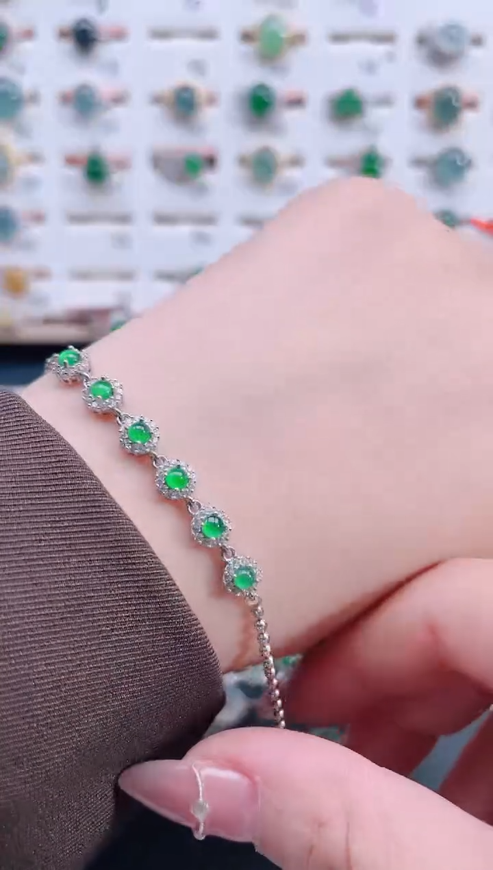 银S925镶嵌手链翡翠天然翡翠