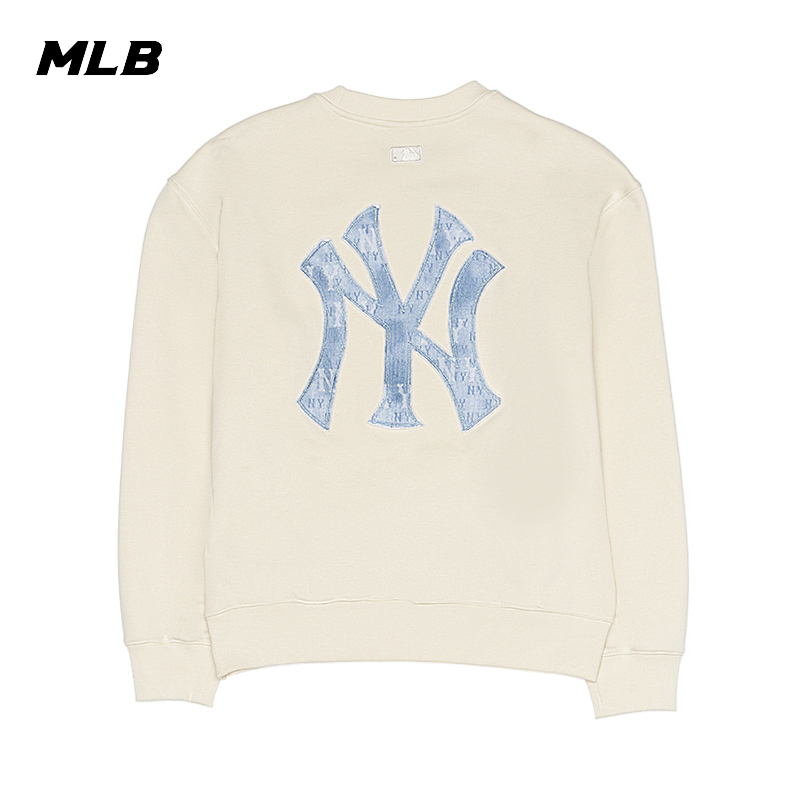 MLB男女情侣仿牛仔老花背标大LOGO圆领卫衣25秋季新款3AMTM0754