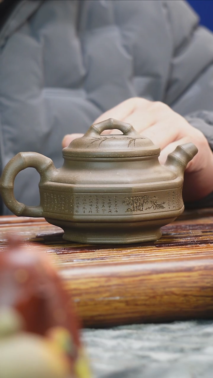 茶壶紫砂老青段双线竹鼓