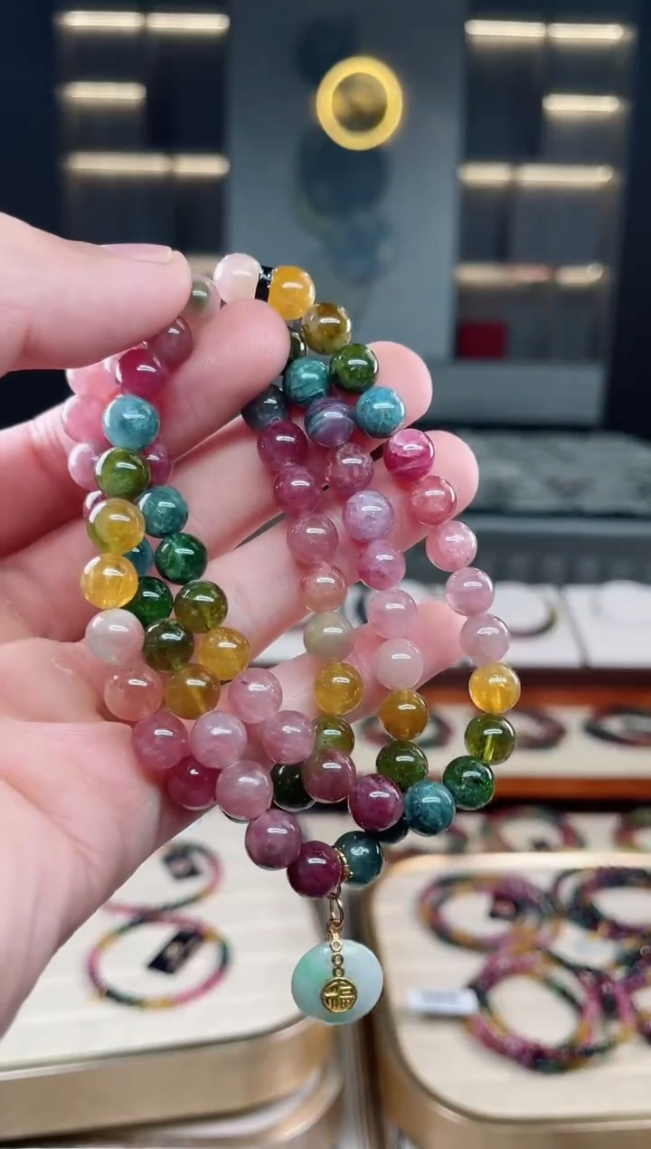 未镶嵌老矿碧玺三圈手串7mm+碧玺多样性发一条xion