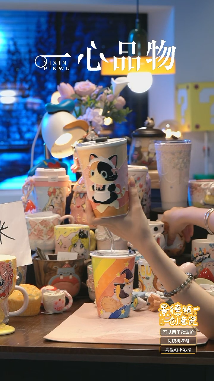 摆件A375 景德镇手工手绘杯子摆件