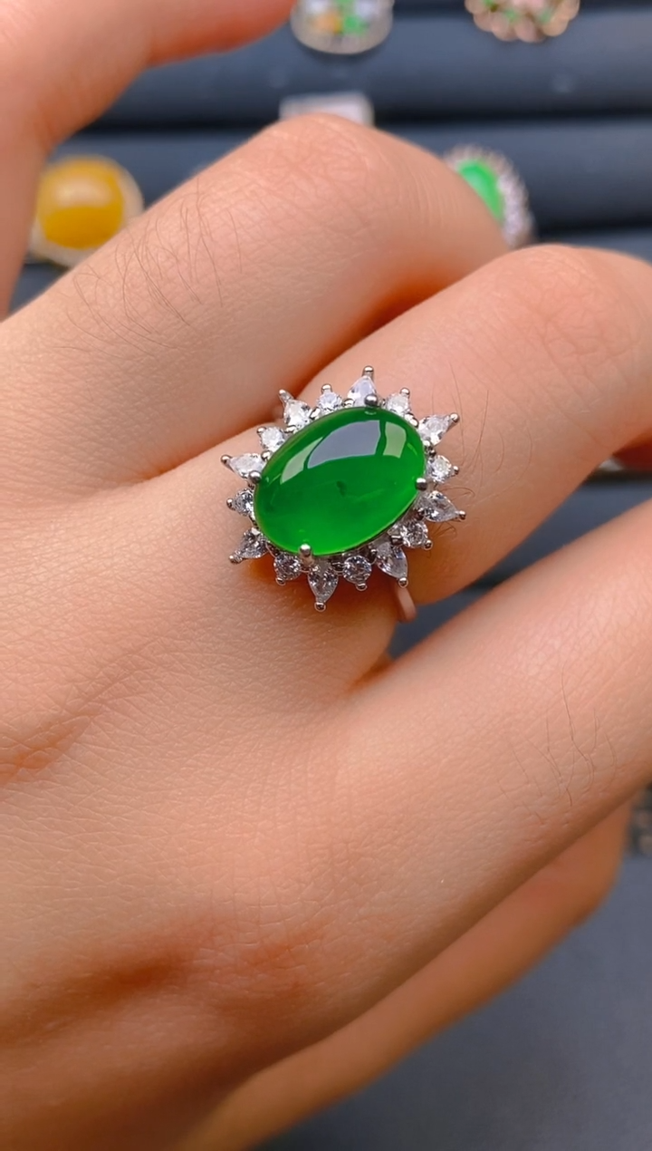 【闪购商品】翡翠戒指银S925镶嵌天然A货翡翠1