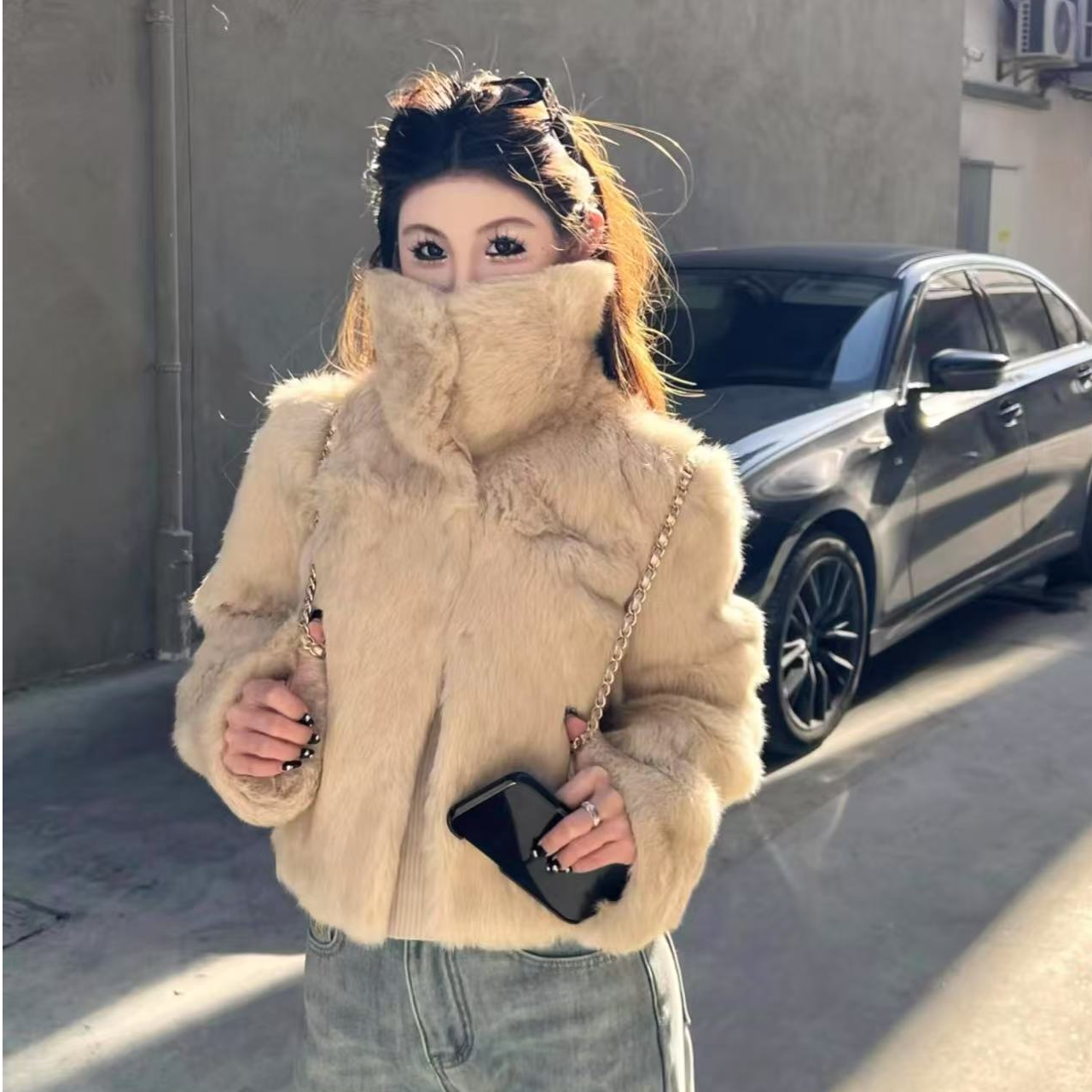 【上城区】“老钱风’加厚2.0版本秋冬新款短款洋气时尚气质兔毛外套