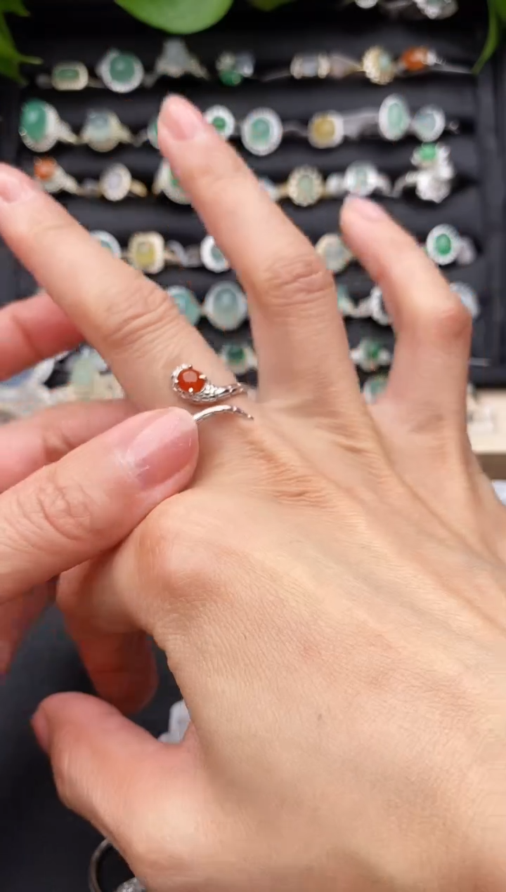 【闪购商品】翡翠戒指银S925镶嵌缅甸天然A货翡翠444   1-2