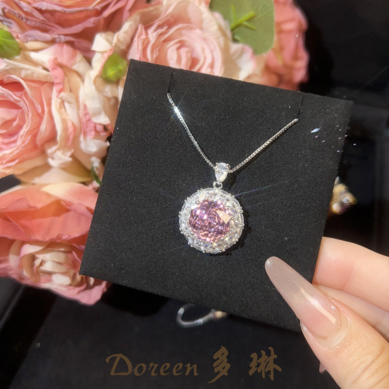 铜合金项链 干枯玫瑰色玫瑰切圆形项链NC841