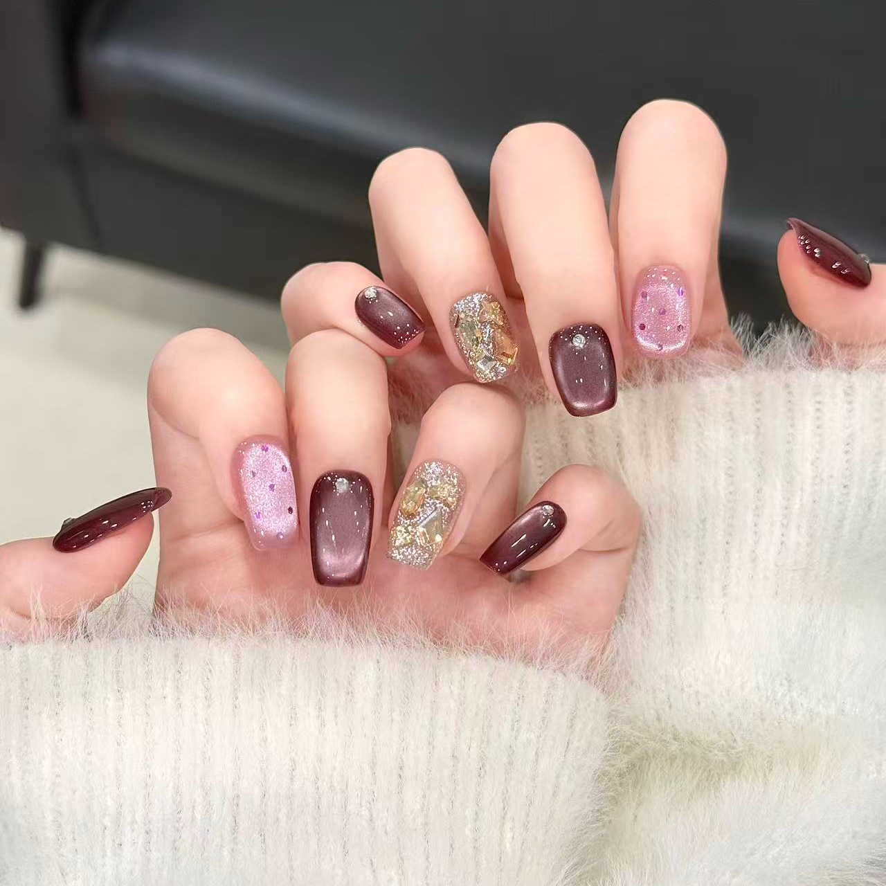 茉哉【紫梦蝶金】纯手工定制美甲拆卸穿戴甲A4577