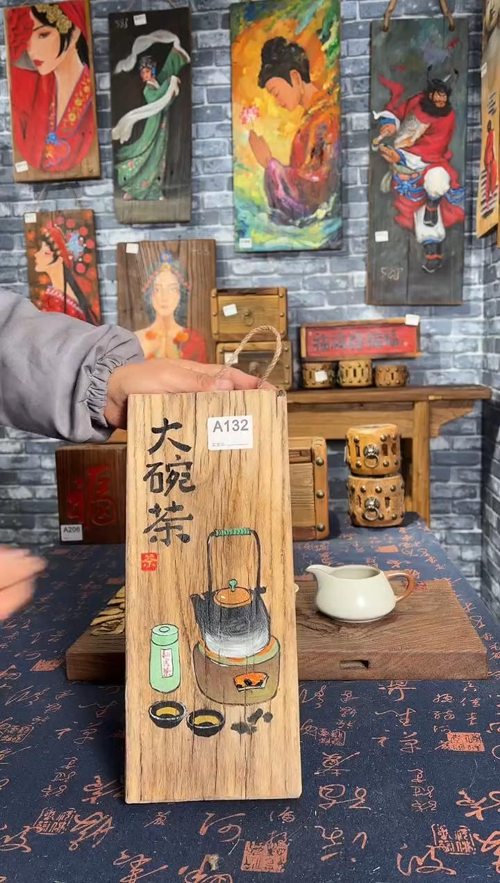 风化老门板丙烯画