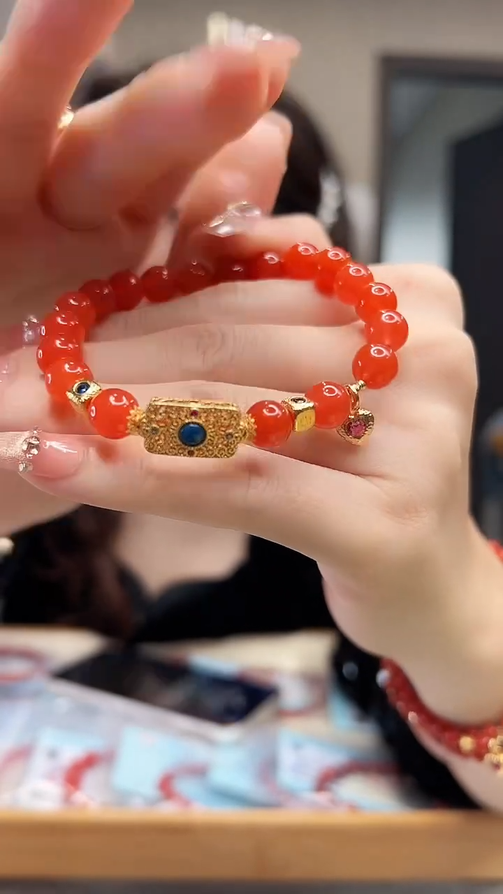 【闪购商品】南红玛瑙冰红圆珠手串未镶嵌8mm/18K金设计款