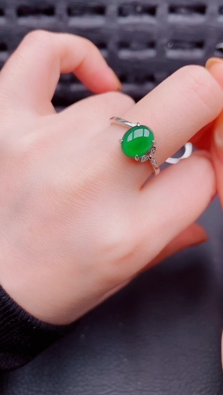【闪购商品】翡翠戒指银S925镶嵌天然a货翡翠453