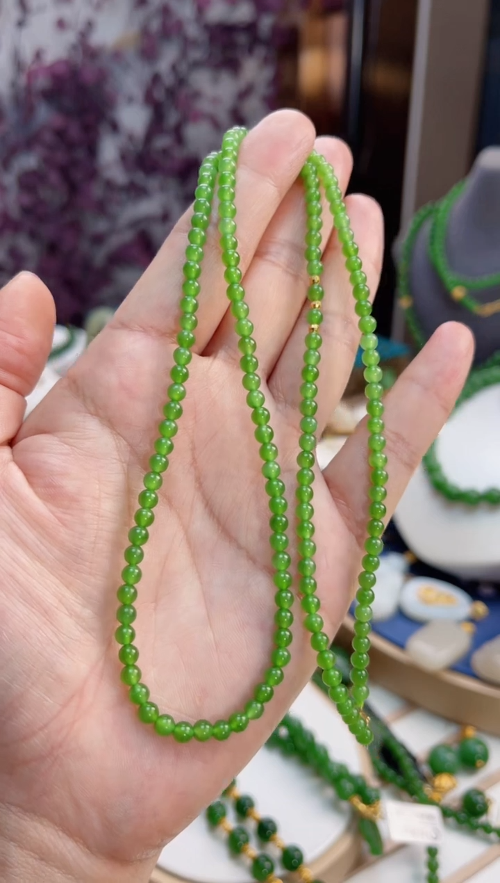 【闪购商品】和田玉项链18K金镶嵌4mm