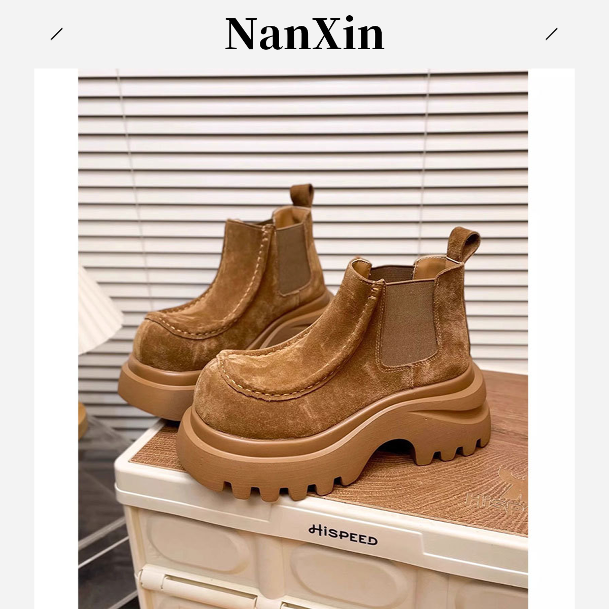 【NanXin牛反绒】6cm英伦风厚底2026秋冬季复古真皮女靴子增高短靴