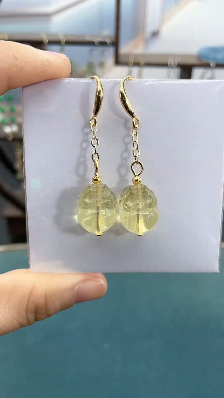 银S925镶嵌耳饰黄晶黄水晶貔貅