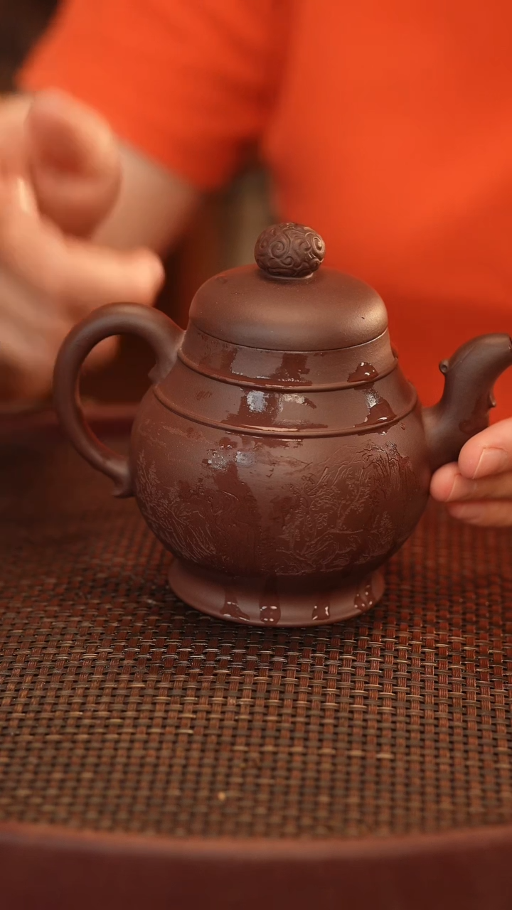 茶壶紫砂紫茄泥泥料 半手工精工 雕刻 360cc