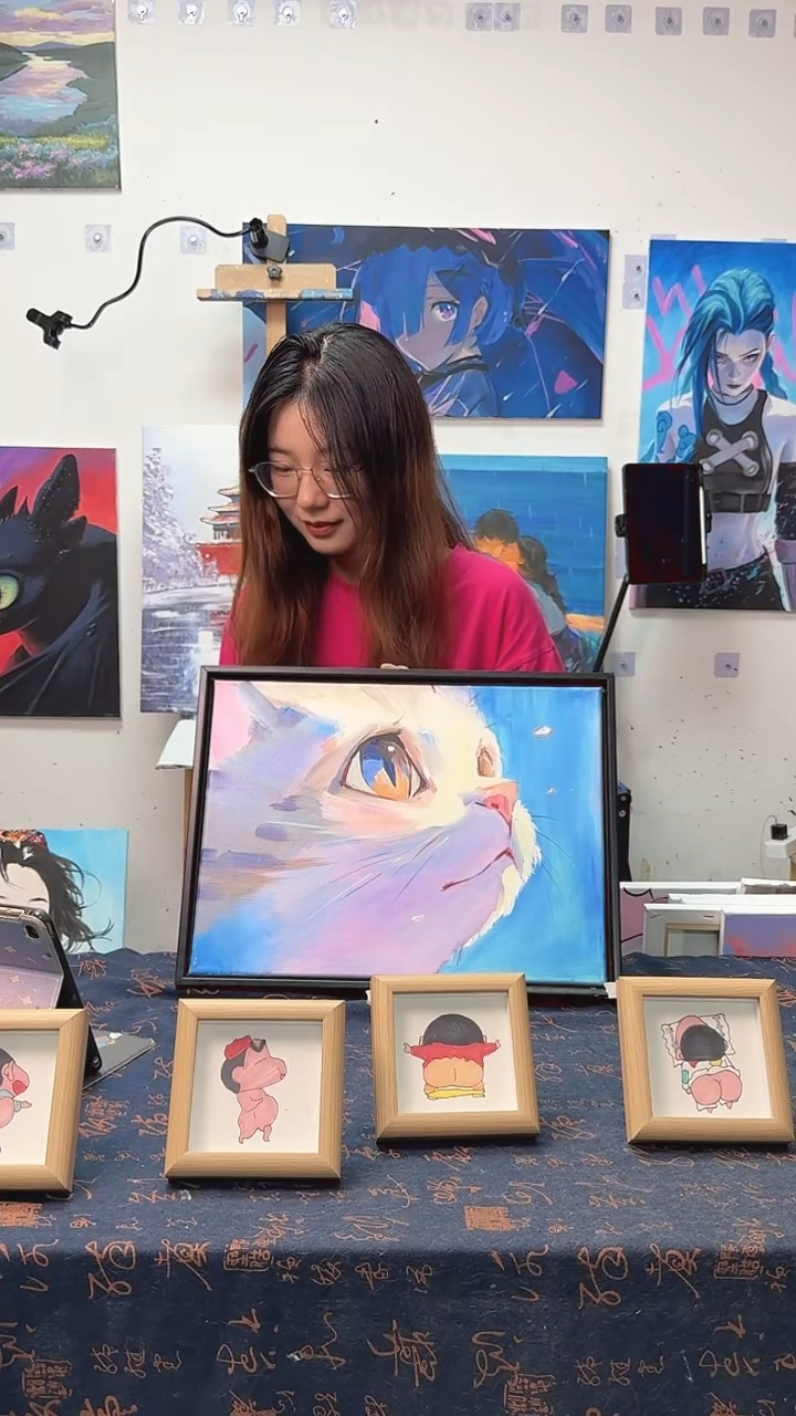 丙烯画爱****子大眼侧脸猫丙烯画y