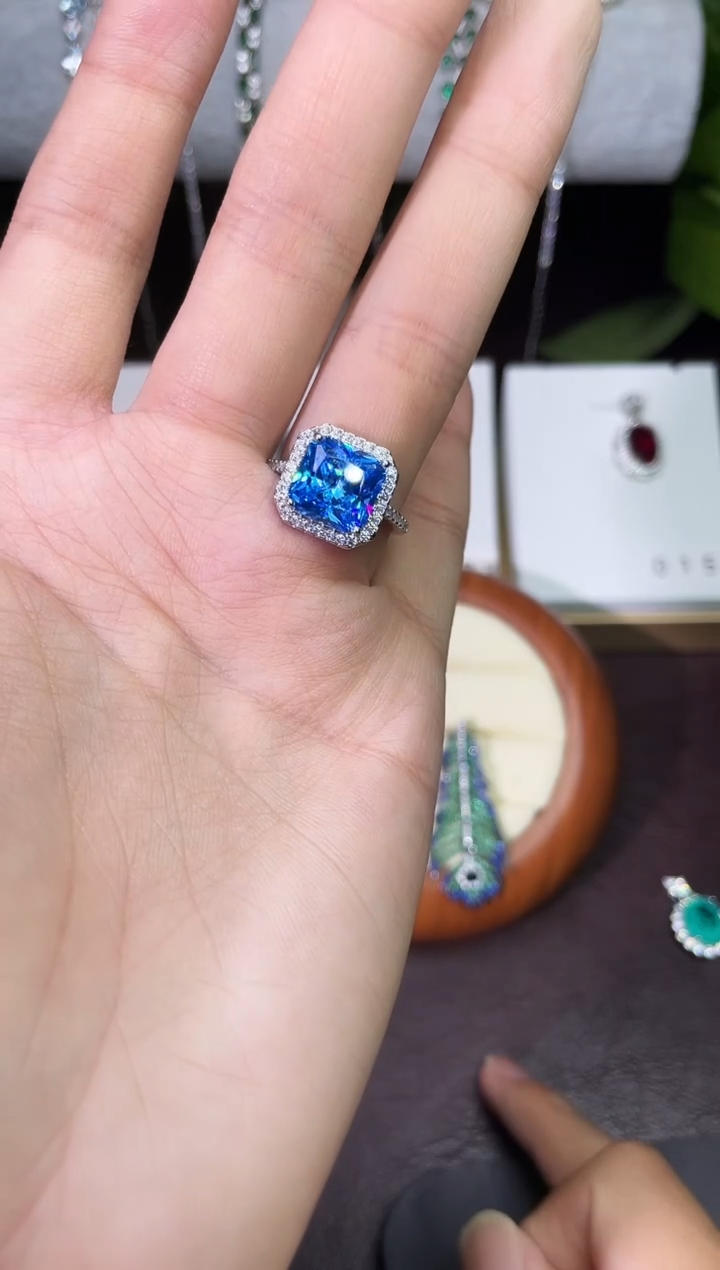 合金合成钻石海蓝戒指