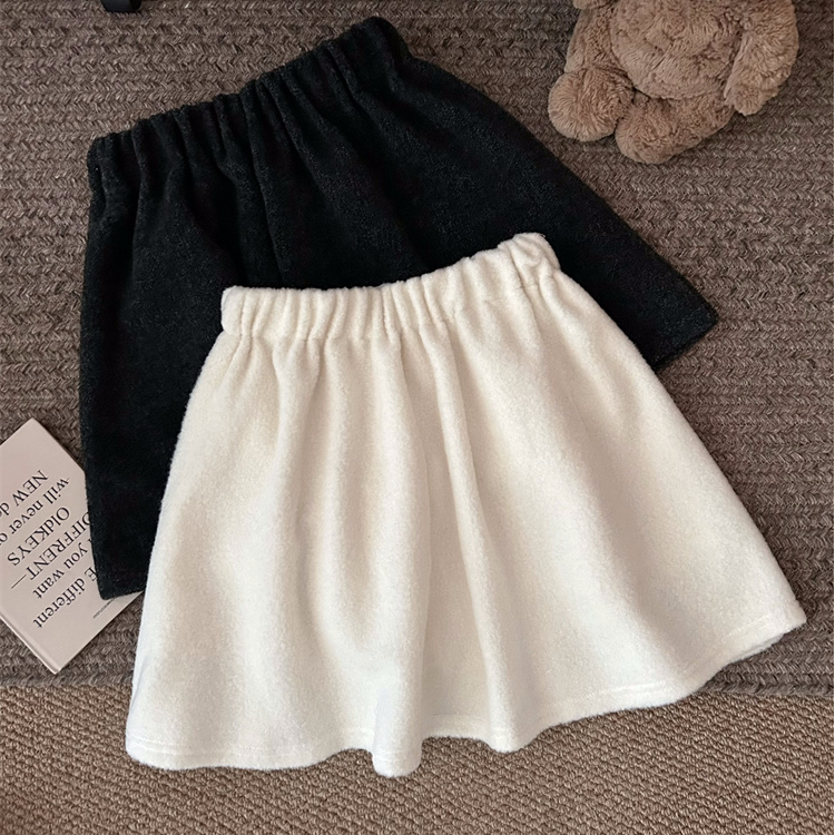 松弛风纯色松紧腰仿羊羔毛短裙女秋冬减龄百搭半身裙A字裙加厚