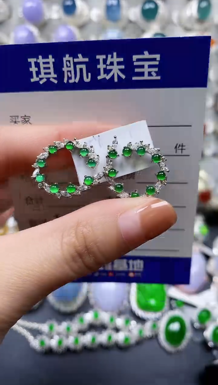 【闪购商品】翡翠耳饰银S925镶嵌0125