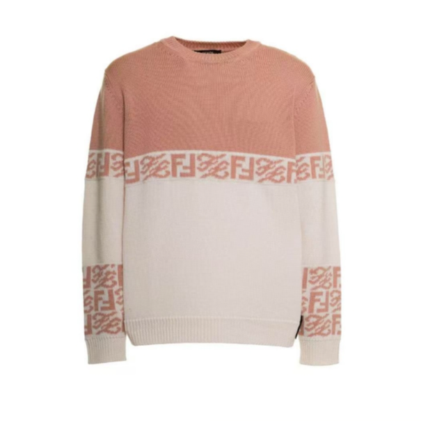 99新 FENDI/芬迪 SS22 FF字母拼色圆领长袖毛衣 50 1369
