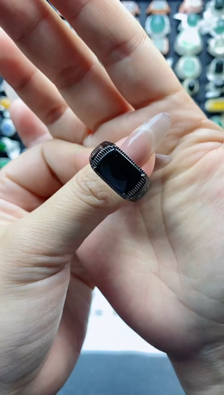 【闪购商品】翡翠戒指银S925镶嵌天然A货翡翠开口男戒