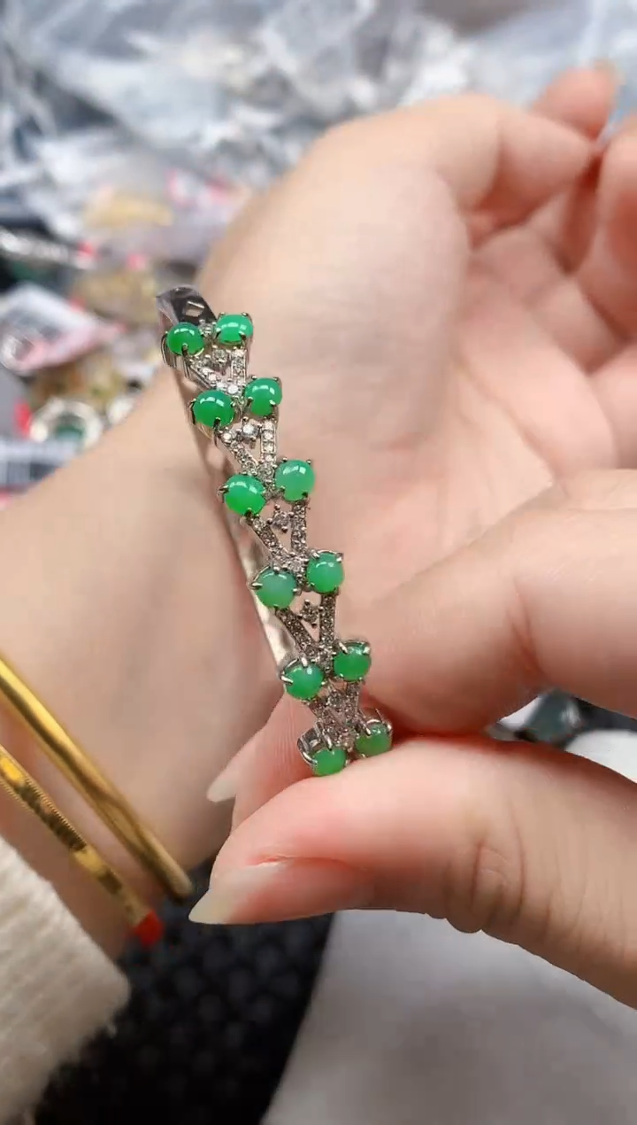 银S925镶嵌戒指翡翠天然A货缅甸翡翠