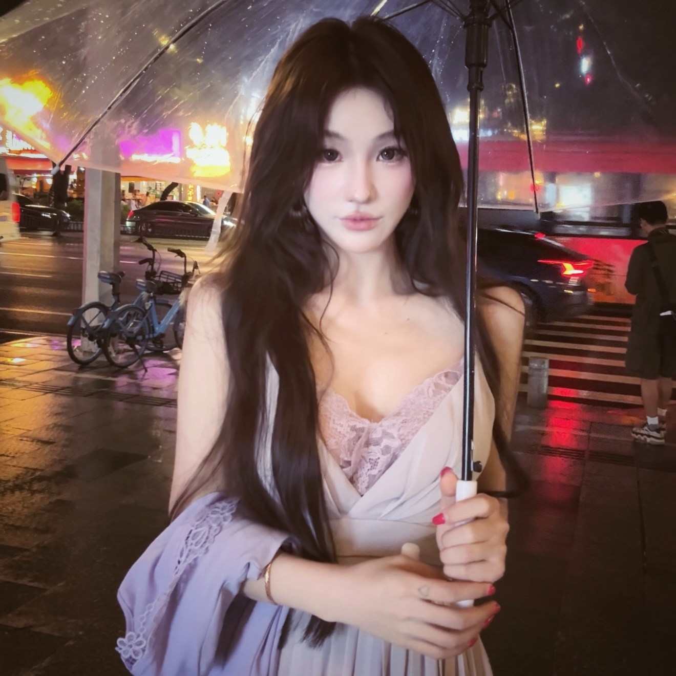 WW定制「心愿如樱」法式性感收腰春夏季显瘦气质长款吊带V领连衣裙