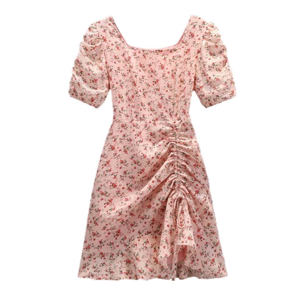 B6大码碎花短袖连衣裙女夏季胖妹妹收腰显瘦甜美仙女裙子