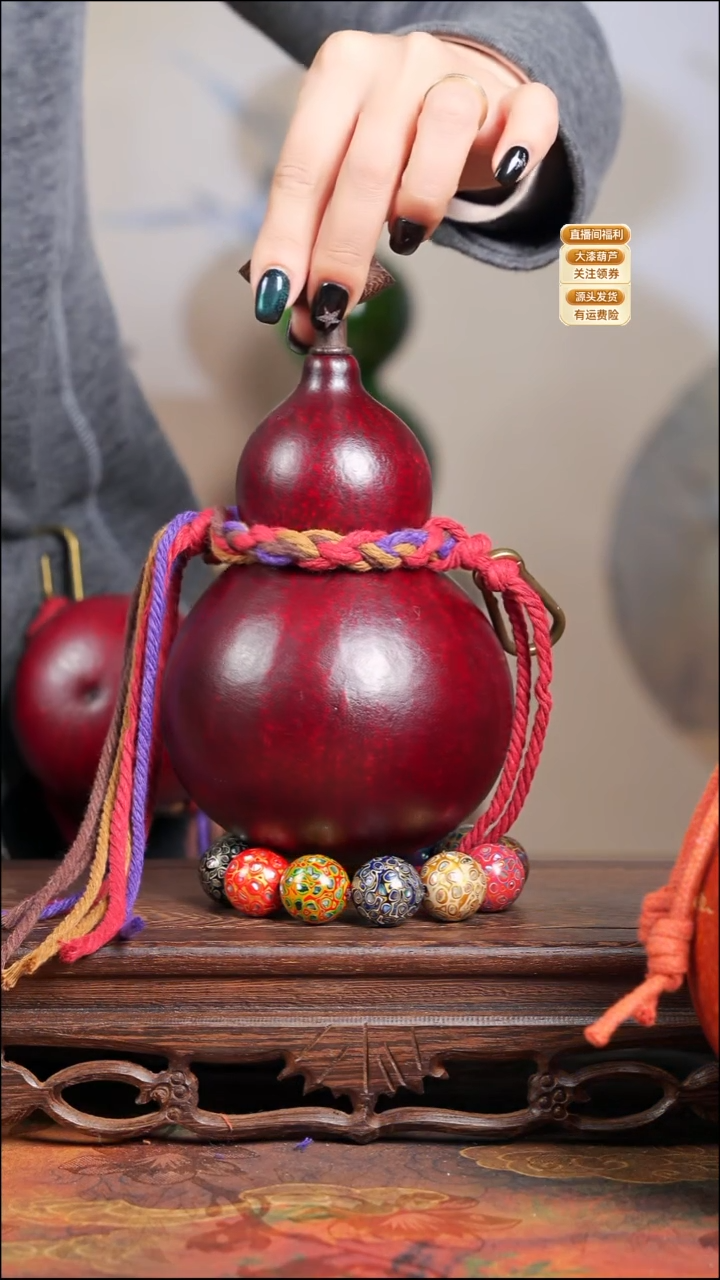 WA008大漆雕刻酒葫芦-不包手串及旋转底座