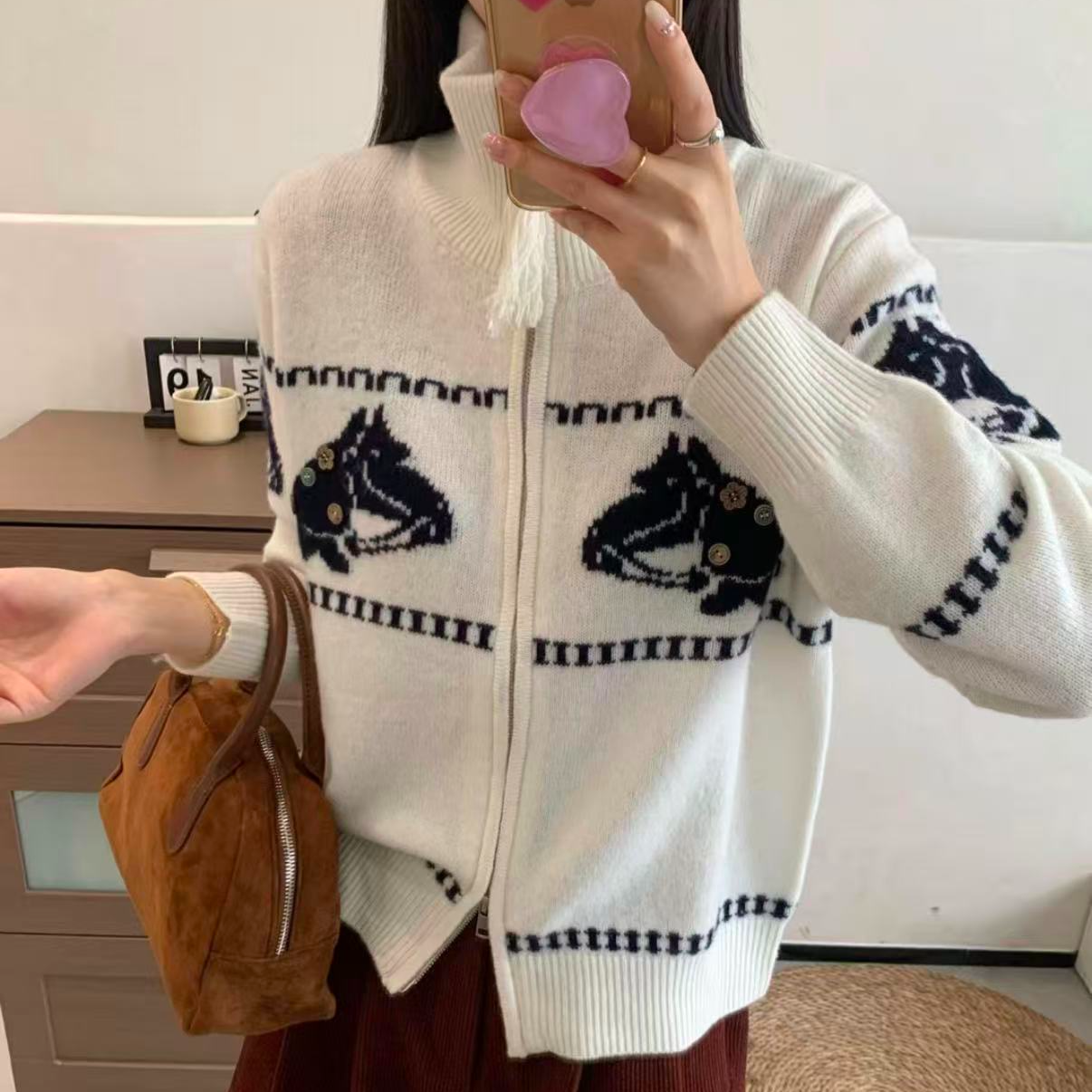 王姐专属-2025新品韩系翻领复古提花慵懒风加厚毛衣-【昕-33121】