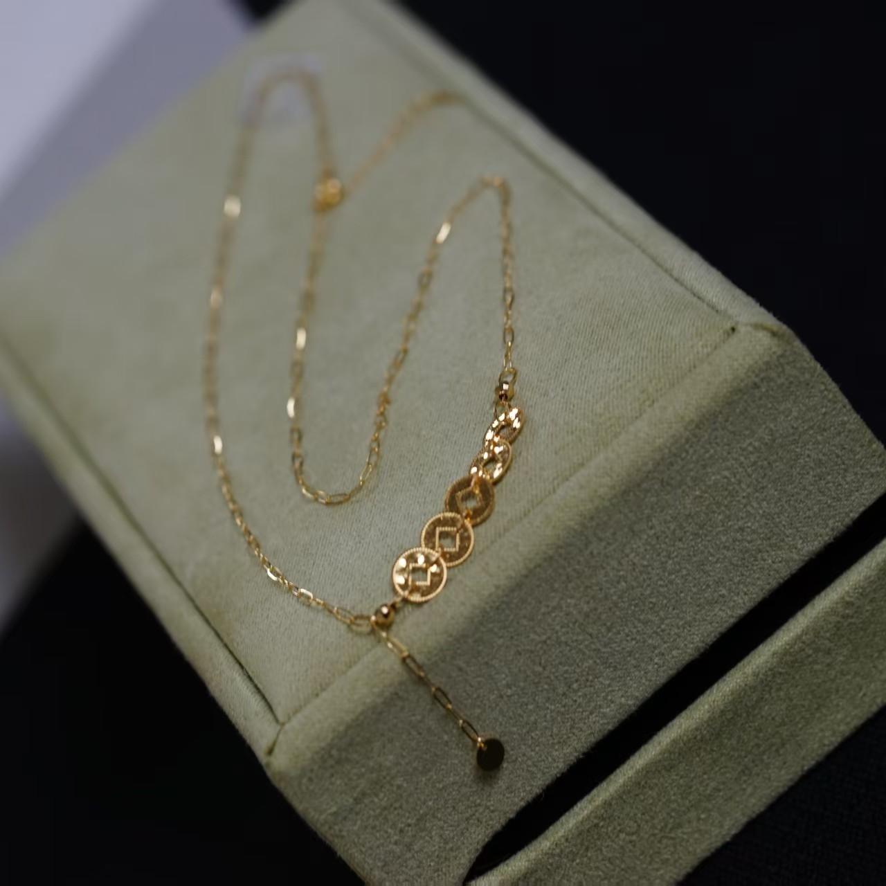 【SY】18K时尚轻奢5DB金钱币坠链金色百搭气质