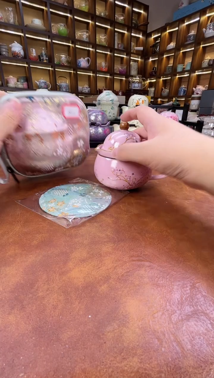 粉色玉兰花茶咖杯+刺绣小垫子