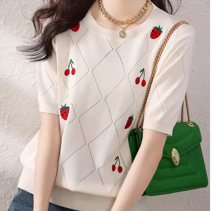 樱桃草莓刺绣减龄短袖