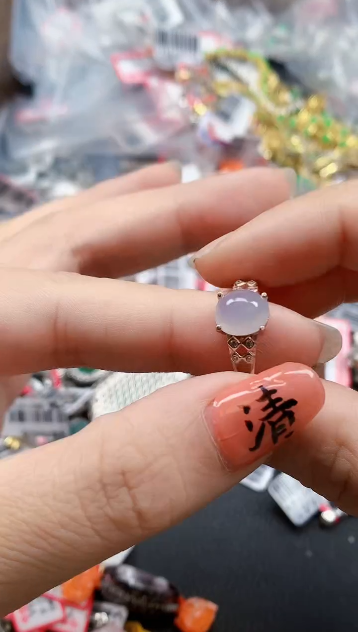 银S925镶嵌戒指翡翠天然A货缅甸翡翠