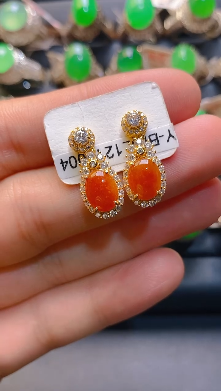 【闪购商品】翡翠耳饰银S925镶嵌天然A货翡翠1