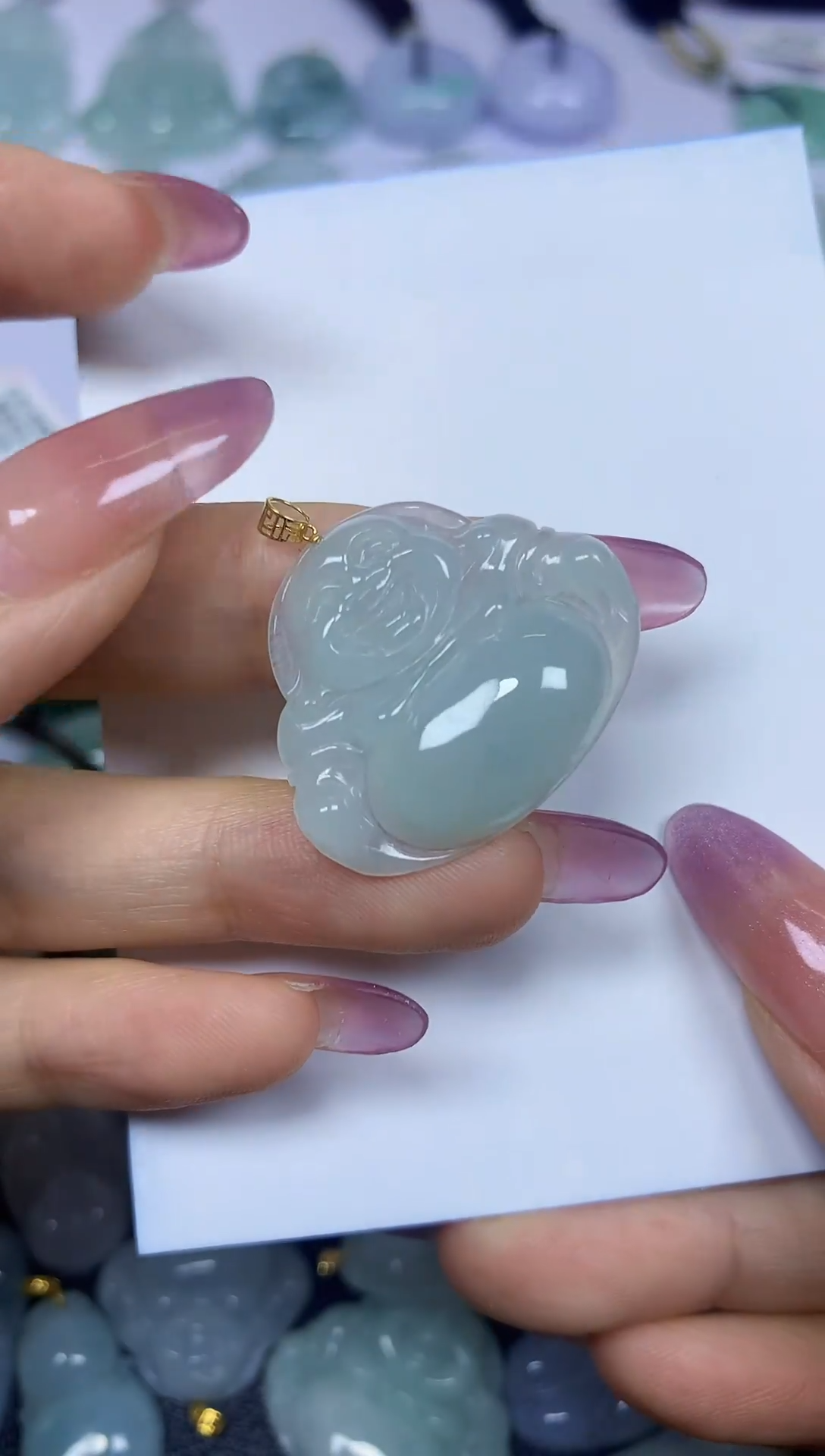 翡翠18K金镶嵌颈饰挂件