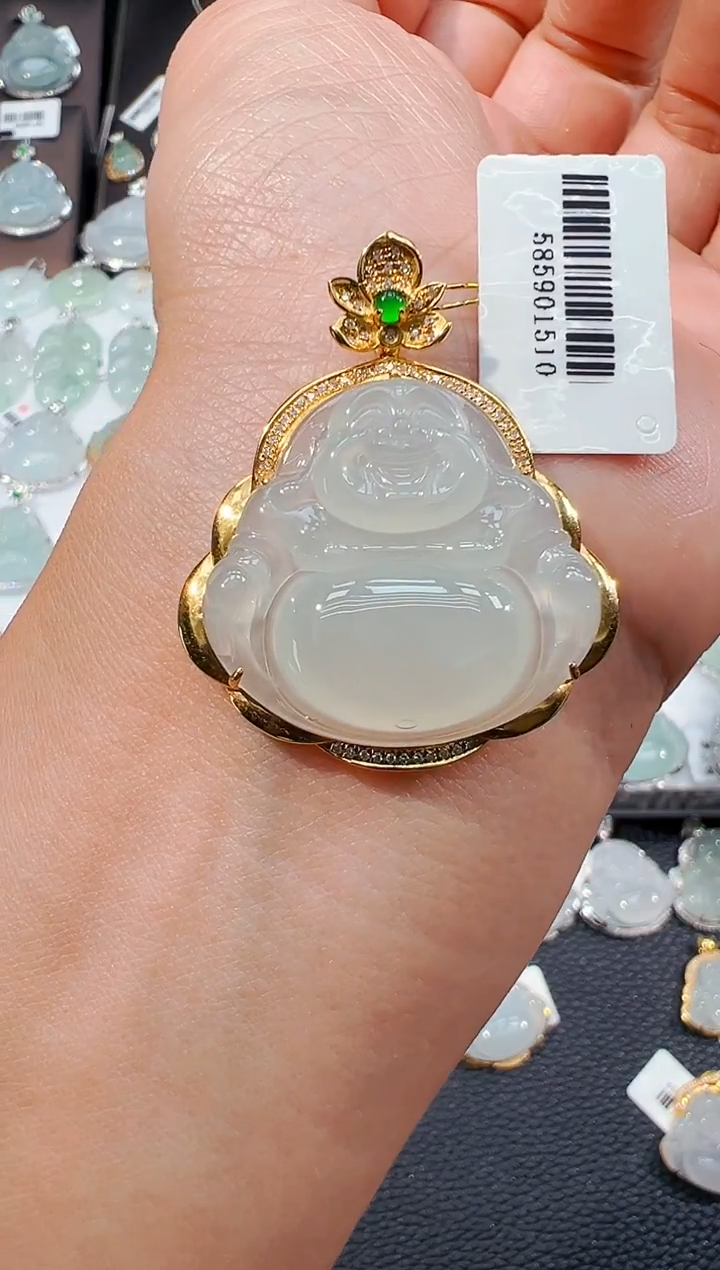 吊坠(不含链)18K金镶嵌翡翠佛公吊坠1510