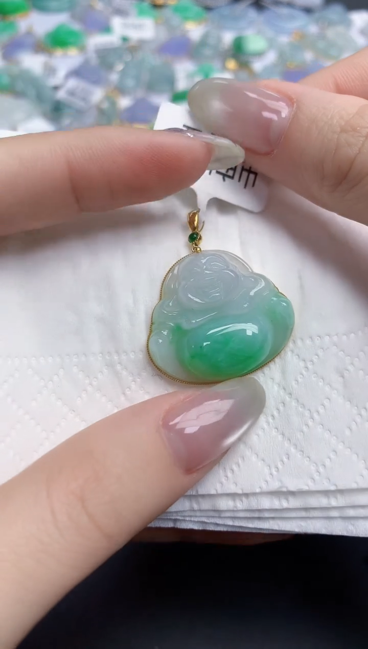 【闪购商品】翡翠颈饰18K金镶嵌天然缅甸翡翠A货