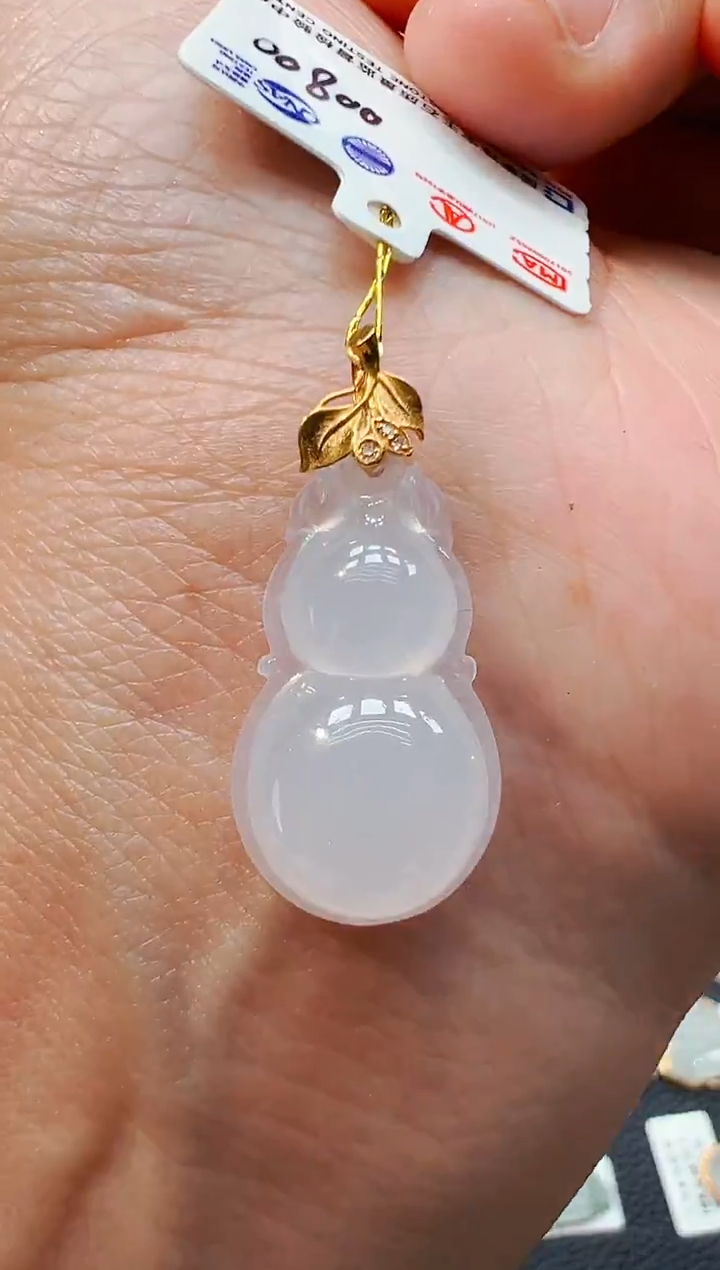 吊坠(不含链)18K金镶嵌翡翠葫芦吊坠