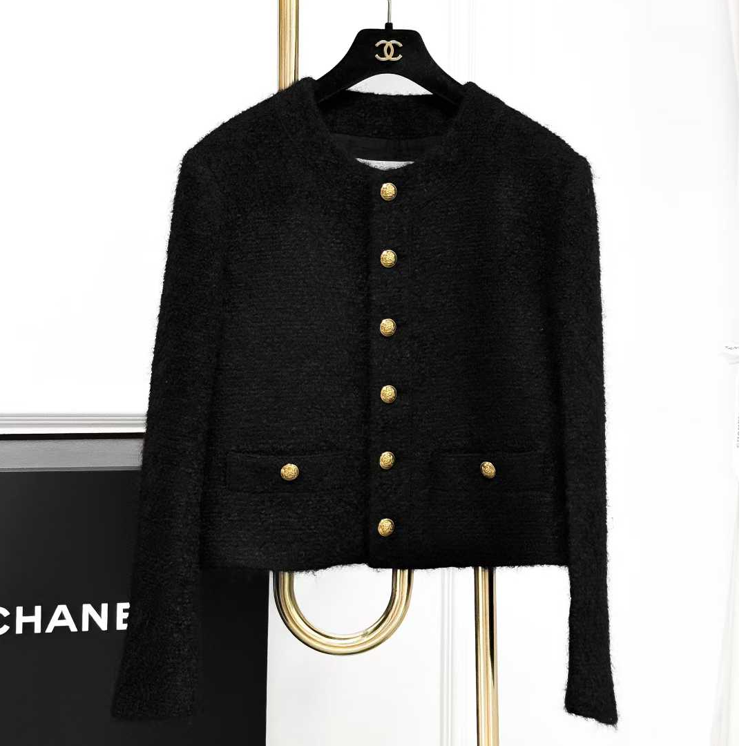 99新 Celine/思琳 40码黑色金扣双口袋软呢外套