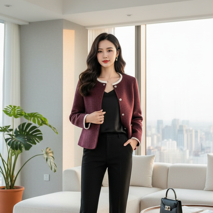 祥好服饰 新款户外休闲气质女士双面呢大衣 0013