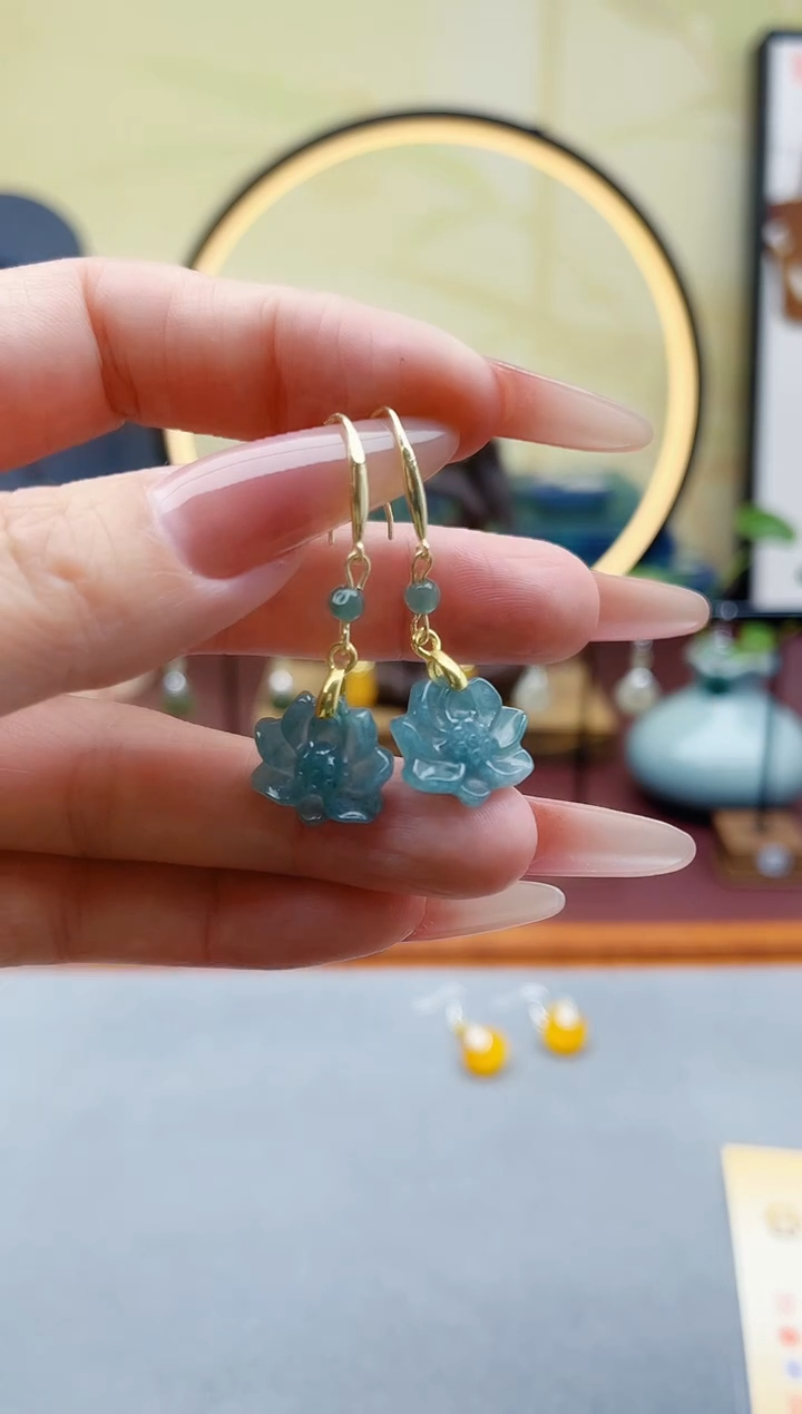 未镶嵌翡翠耳饰00翡翠莲花莲花