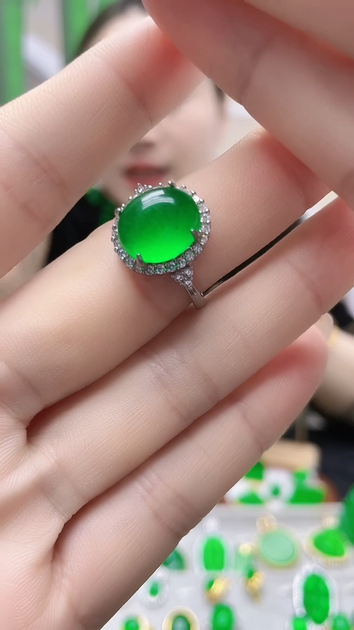 银S925镶嵌戒指翡翠J01