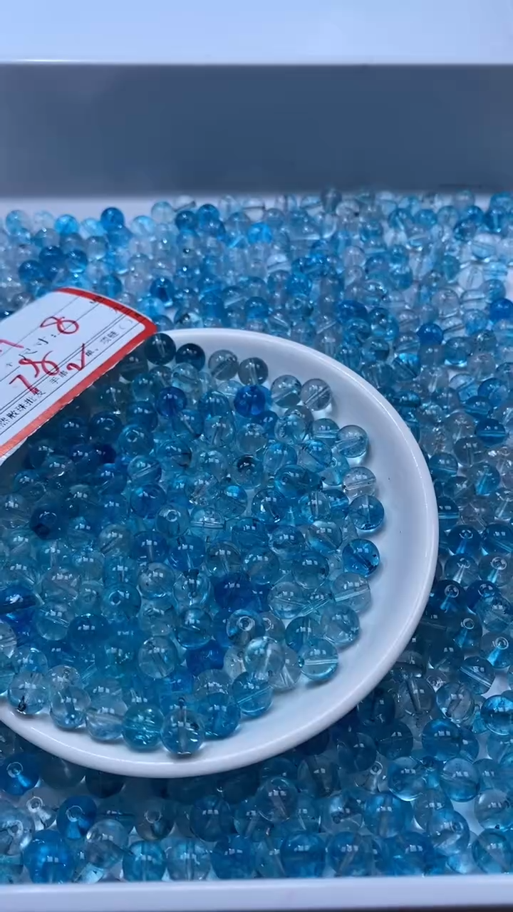 颈饰未镶嵌水晶W1671蓝碧玺8MM*20颗